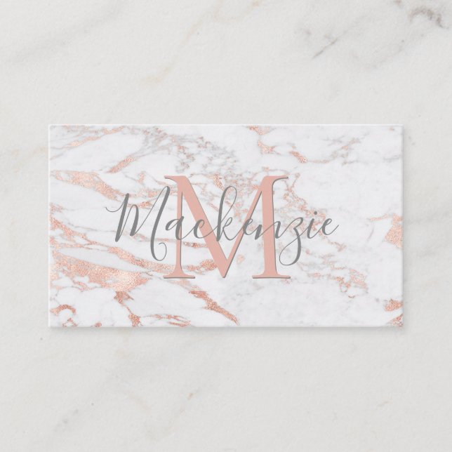 Elegant Copper Ro Gold Foil Marble Monogram Visitkort (Framsida)