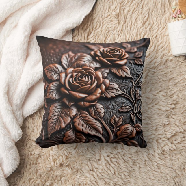 Elegant Copper Ro på artisan Leather Craft Kudde (Filt)