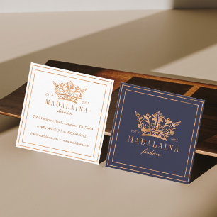 Elegant Copper Royal Blommigt & Foliage Krona Logo Fyrkantigt Visitkort