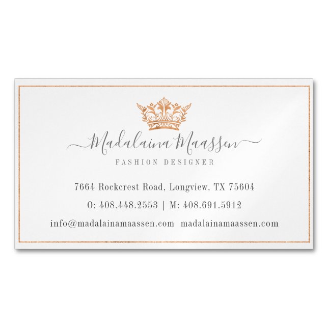 Elegant Copper Royal Blommigt & Foliage Krona Logo Magnetiska Visitkort (Framsida)