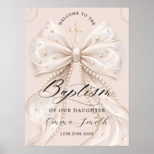 Elegant Coquette-båge med pärlor Dop Välkommen Poster
