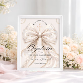 Elegant Coquette-båge med pärlor dop-välkomstskylt Poster