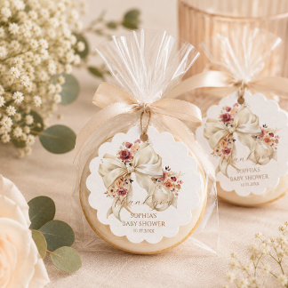 Elegant Coquette Bow Blommig Baby Shower Tack tack Gåvor Etiketter