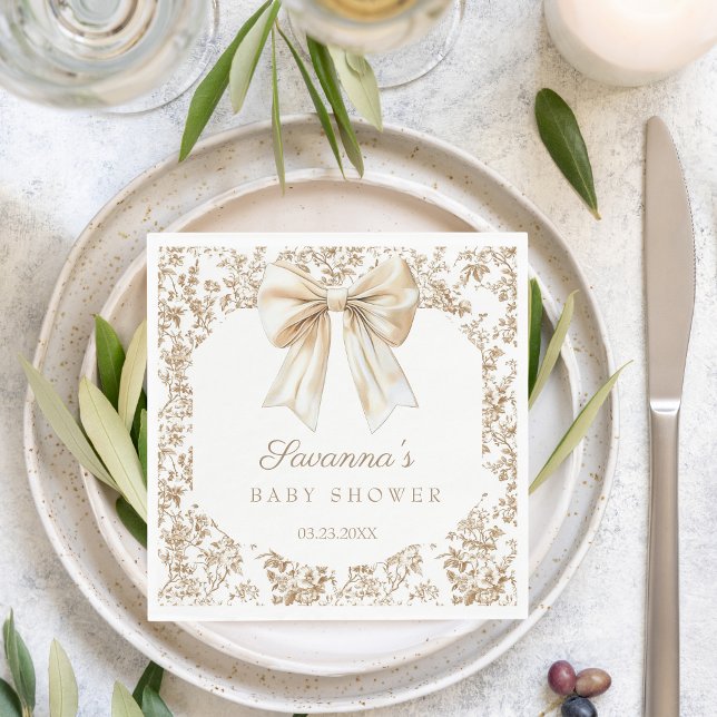 Elegant Coquette Bow Chinoiserie Baby Shower Pappersservett (Skapare uppladdad)