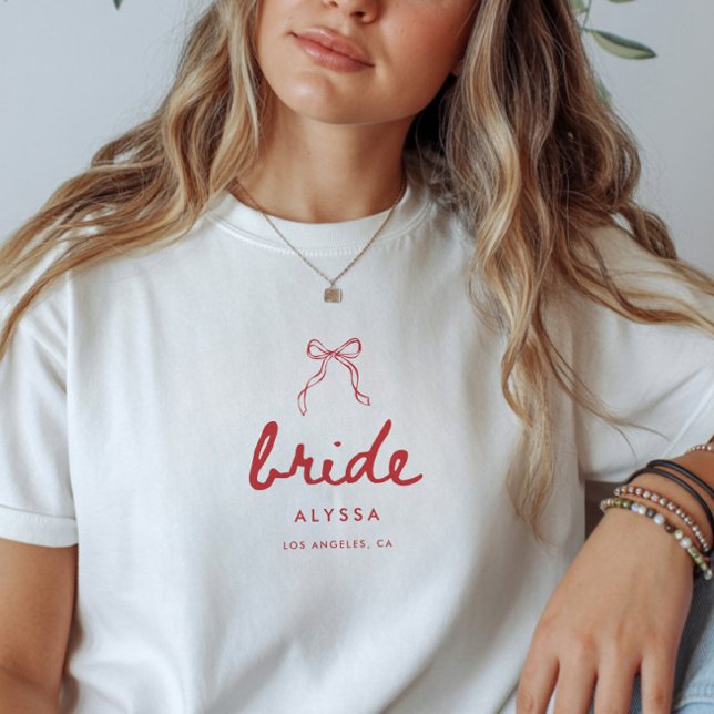 Elegant Coquette Bow Custom Bride Bachelorette T Shirt (Skapare uppladdad)