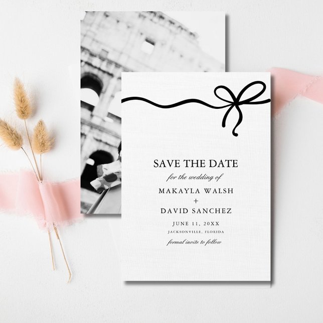 Elegant Coquette Bow Photo Bröllop spara datum Spara Datumet (Elegant Coquette Bow Photo Wedding Save the Date)