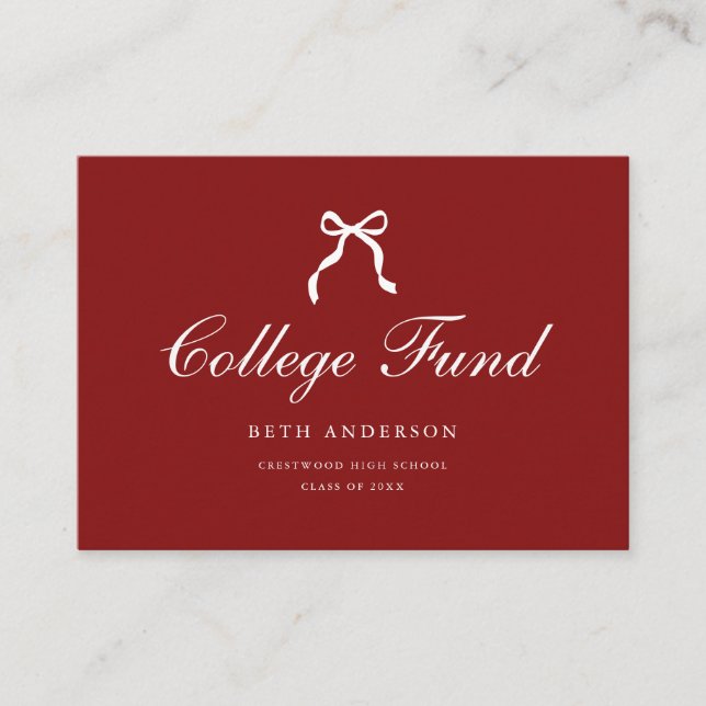 Elegant Coquette Bow Red Graduation College Fund Tilläggskort (Framsida)