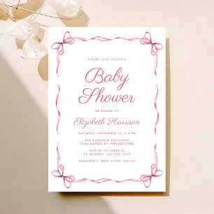 Elegant Coquette Bows Rosa Flicka Shower Inbjudningar