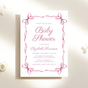 Elegant Coquette Bows Rosa Flicka Shower Inbjudningar