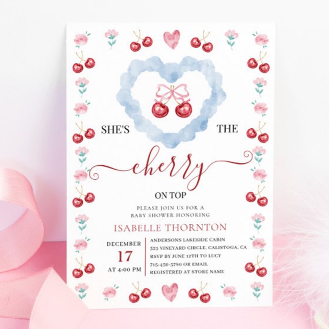 Elegant Coquette Cherry on Top Baby Shower Inbjudningar (Skapare uppladdad)