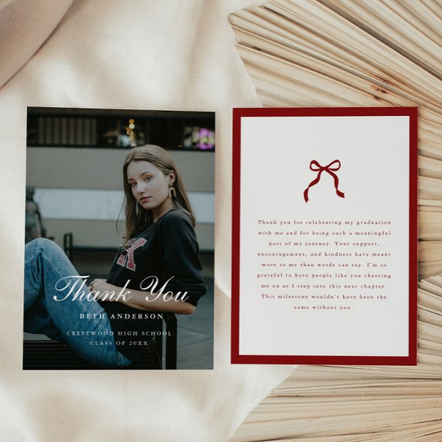 Elegant Coquette Classic Wine Red Graduation Photo Tack Kort (Skapare uppladdad)