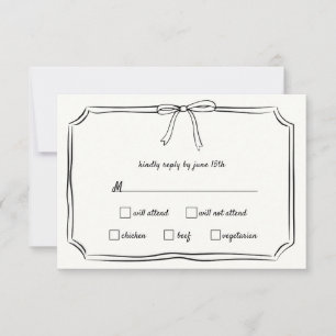 Elegant Coquette Hand Drawn Bow Timless Bröllop OSA Kort