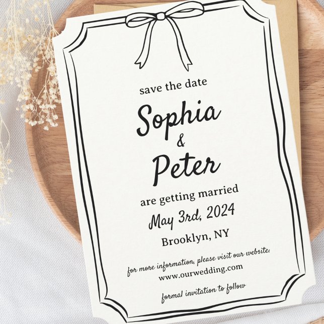 Elegant Coquette Hand Drawn Bow Timless Bröllop Spara Datumet (Skapare uppladdad)