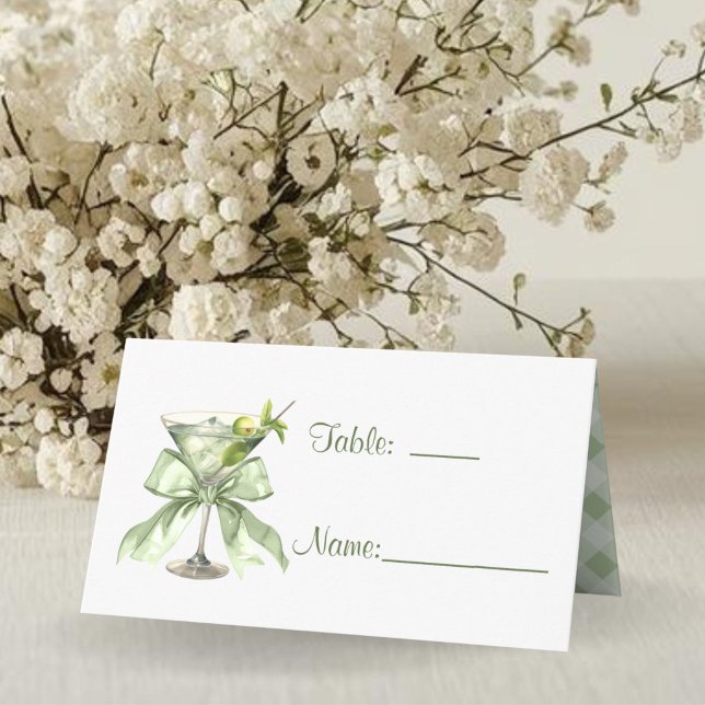 Elegant Coquette Martini Sage Green Baby Shower  Placeringskort (A tini One Coquette Martini Sage Green Baby Shower Place card)