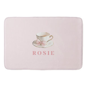 Elegant Coquette Preppy Rosa Tekopp med Bow Badrumsmatta