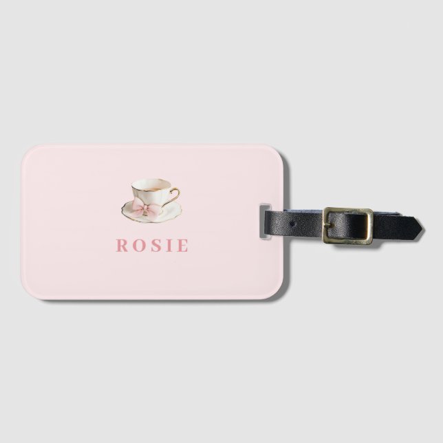 Elegant Coquette Preppy Rosa Tekopp med Bow Bagagebricka (Framsida horisontal)