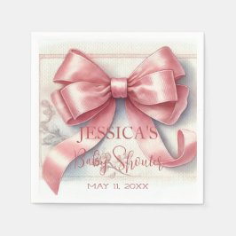 Elegant Coquette Rosa Bow Baby Shower Girl Pappersservett
