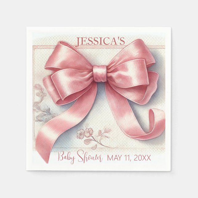 Elegant Coquette Rosa Bow Baby Shower Girl Pappersservett (Framsidan)