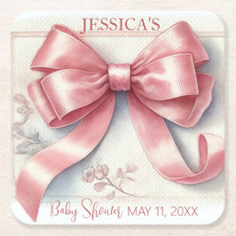 Elegant Coquette Rosa Bow Baby Shower Girl Underlägg Papper Kvadrat