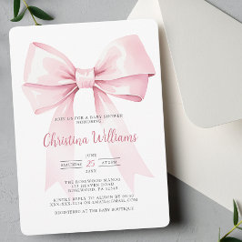 Elegant Coquette Rosa Bow Girl Baby Shower Inbjudningar