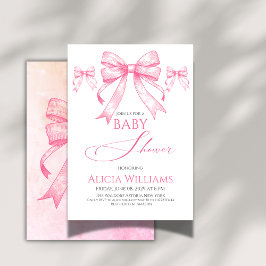 Elegant Coquette Rosa Bow Retro Girl Baby Shower Inbjudningar
