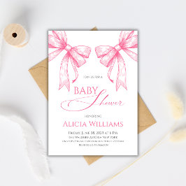 Elegant Coquette Rosa Bows Girl Baby Shower Inbjudningar