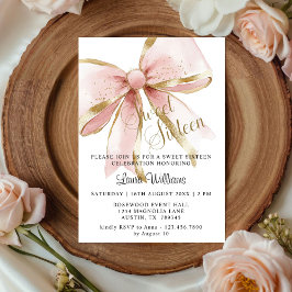 Elegant Coquette Rosa & Guld Båge Sweet Sixteen Inbjudningar