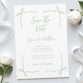 Elegant Coquette Sage Green Bows and Vows Wedding Spara Datumet
