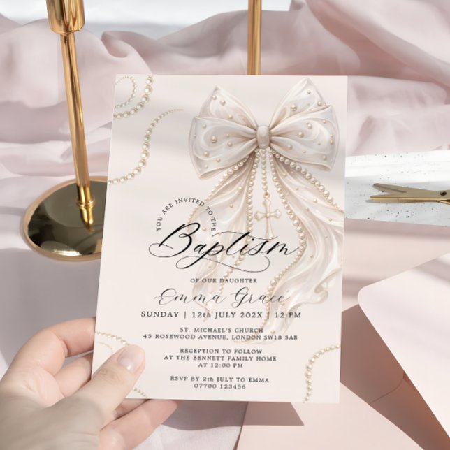Elegant Coquette-slöja och pärlor dop Inbjudningar (Skapare uppladdad)