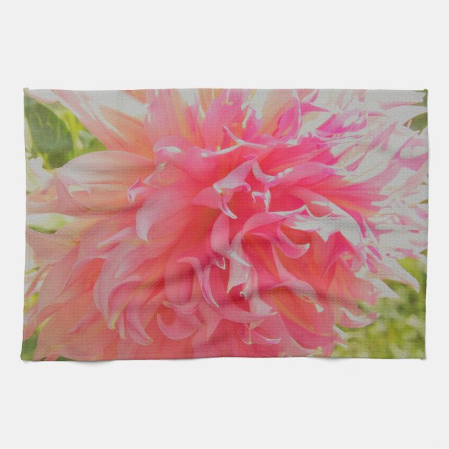 Elegant Coral and Rosa Decorative Dahlia Kökshandduk (Horisontell)