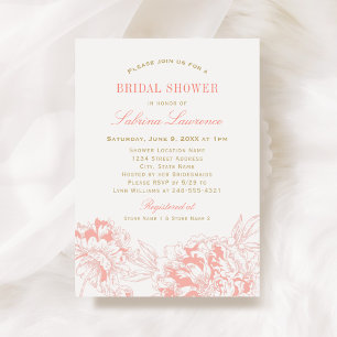 Elegant Coral Blommigt Peony Bröllop Möhippa Inbjudningar