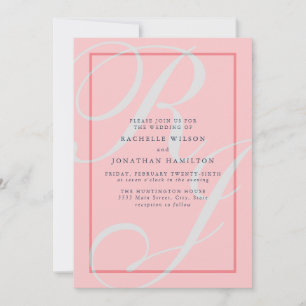 Elegant Coral Bröllop Monogram-inbjudan Inbjudningar
