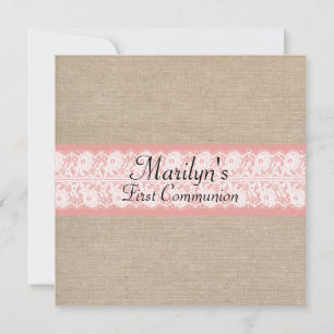 Elegant Coral Burlap Snöre Första kommunfullmäktig Inbjudningar