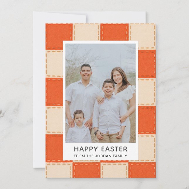 Elegant Coral & Cream Pattern Happy Easter Photo Julkort (Framsida)