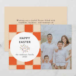 Elegant Coral & Cream Pattern  Happy Easter Photo Julkort