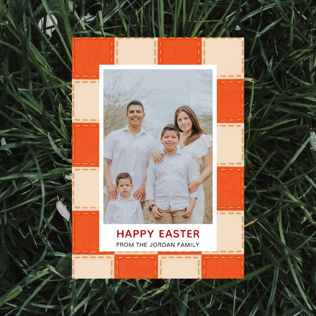 Elegant Coral & Cream Pattern Happy Easter Photo Julkort (Skapare uppladdad)