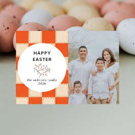 Elegant Coral & Cream Pattern  Happy Easter Photo Julkort