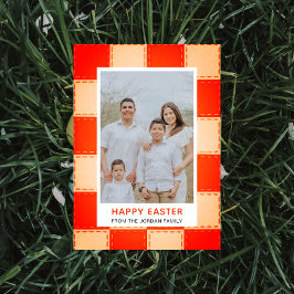 Elegant Coral & Cream Pattern Happy Easter Photo Julkort