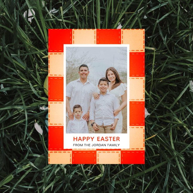 Elegant Coral & Cream Pattern Happy Easter Photo Julkort (Skapare uppladdad)