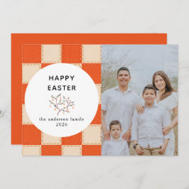 Elegant Coral & Cream Pattern  Happy Easter Photo Julkort