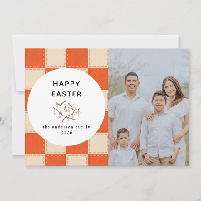 Elegant Coral & Cream Pattern  Happy Easter Photo Julkort (Framsida)