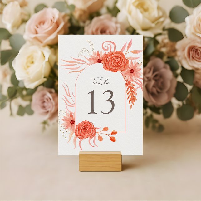 Elegant Coral Floral Terracotta Wedding Bordsnummer (Skapare uppladdad)
