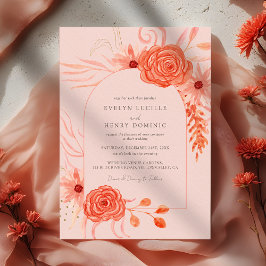 Elegant Coral Floral Terracotta Wedding Inbjudningar