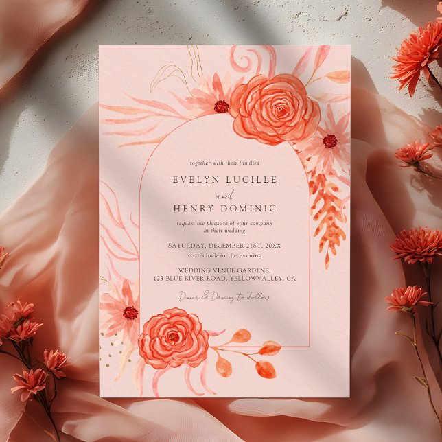 Elegant Coral Floral Terracotta Wedding Inbjudningar (Skapare uppladdad)