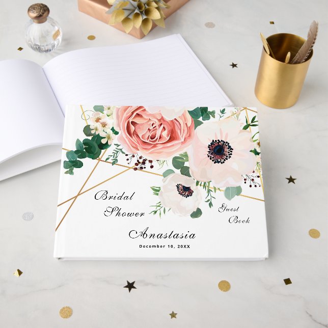 Elegant Coral Flowers Möhippa Blommigt Anpassnings Gästböcker (Framsida Öppen)