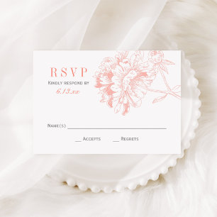Elegant Coral Grått Blommigt Peony Bröllop OSA Kort