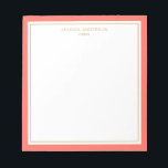 Elegant Coral Guld Personlig Anteckningsblock<br><div class="desc">Anteckningsblocket har elegant och minimalistisk tjockkorall gräns och tunn guld gräns. Anpassa den med ditt namn eller med ditt företag namn.</div>