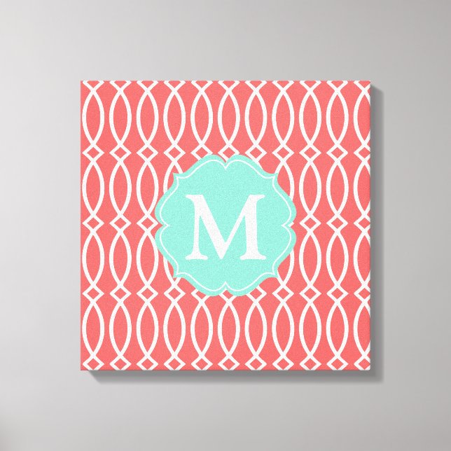 Elegant Coral Modern Trellis Personlig Canvastryck (Framsida)