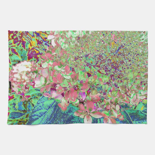 Elegant Coral och Chartreuse Limelight Hydrangea Kökshandduk (Horisontell)