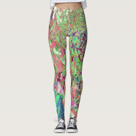 Elegant Coral och Chartreuse Limelight Hydrangea Leggings
